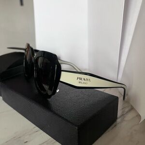 PRADA PR 16YS 09Q5S0 52mm Black White Dark Grey Women's Sunglasses